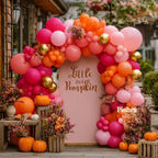 Pinbra Pink Orange Balloon Garland Kit | Double Stuffed Arch with Gold Metallic Pastel Balloons