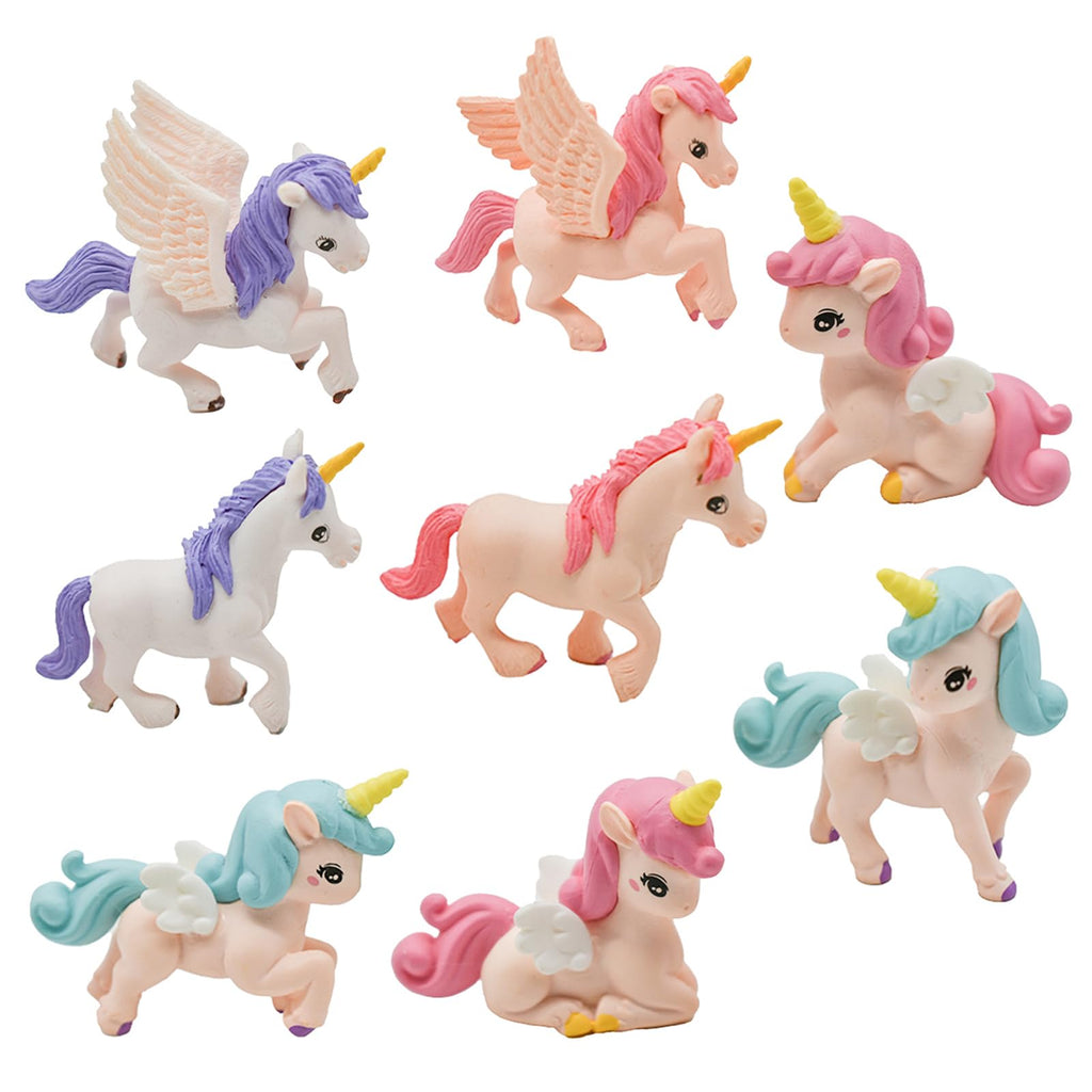 Pinenjoy 8Pcs Mini Flying Horse Unicorn Figurines — Resin Cake Toppers & Fairy Garden Decor