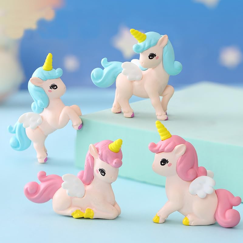 Pinenjoy 8Pcs Mini Flying Horse Unicorn Figurines — Resin Cake Toppers & Fairy Garden Decor