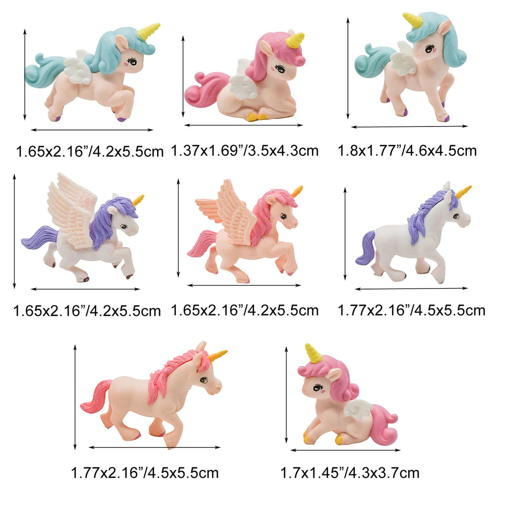 Pinenjoy 8Pcs Mini Flying Horse Unicorn Figurines — Resin Cake Toppers & Fairy Garden Decor