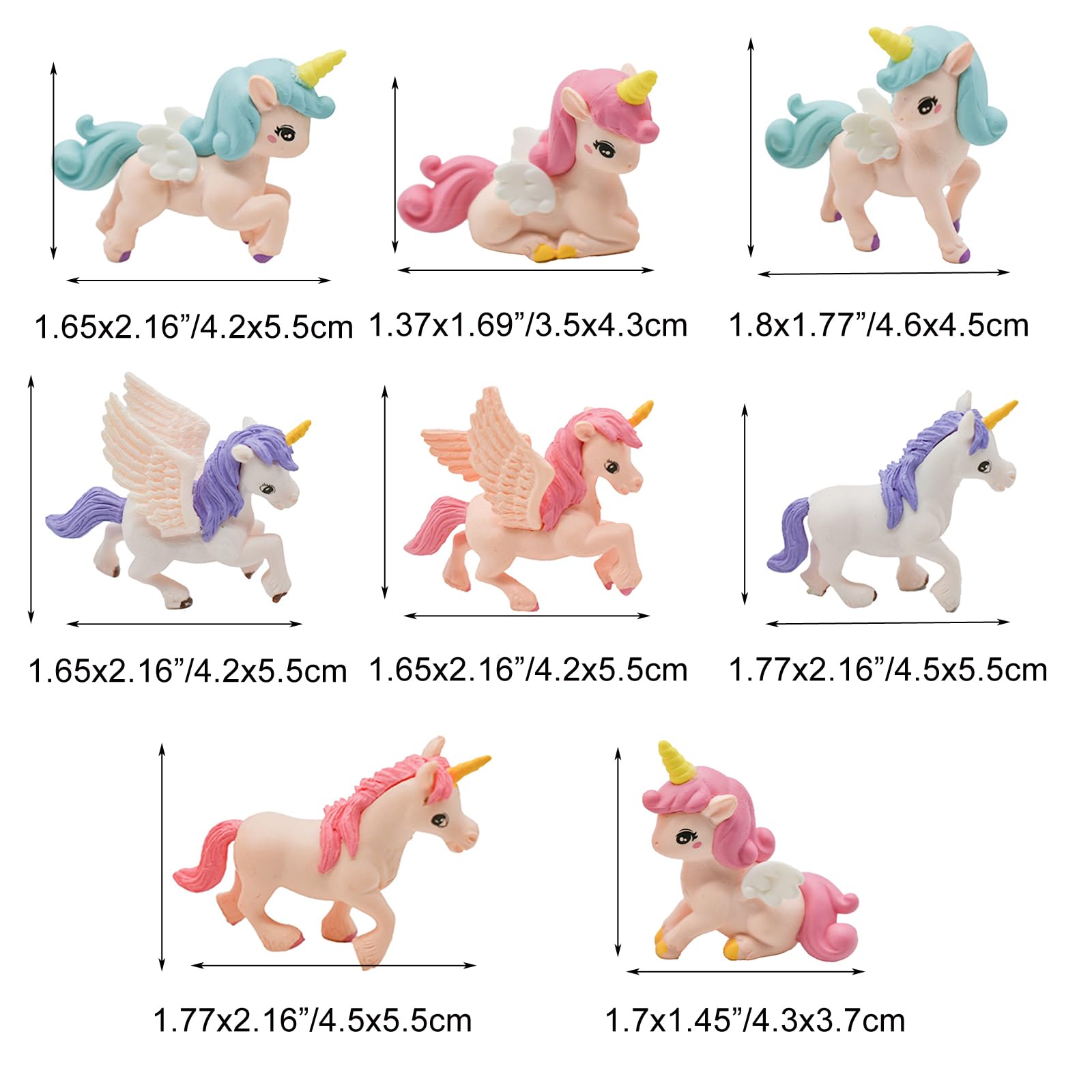 Pinenjoy 8Pcs Mini Flying Horse Unicorn Figurines — Resin Cake Toppers & Fairy Garden Decor