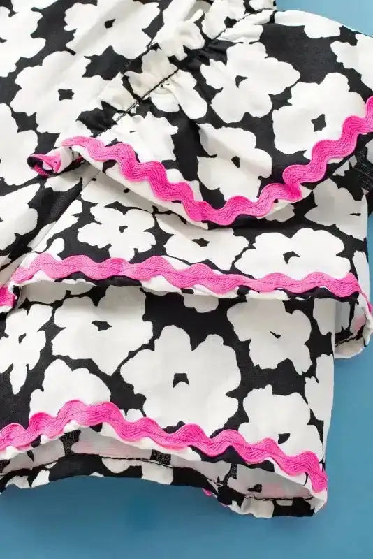 Pink Floral Layered Ruffle Sleeve Blouse Women UK