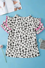 Pink Floral Layered Ruffle Sleeve Blouse Women UK