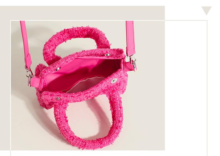 Pink Doll Crossbody Handbag – Barrel Shape, Tweed, Party-Ready Chic