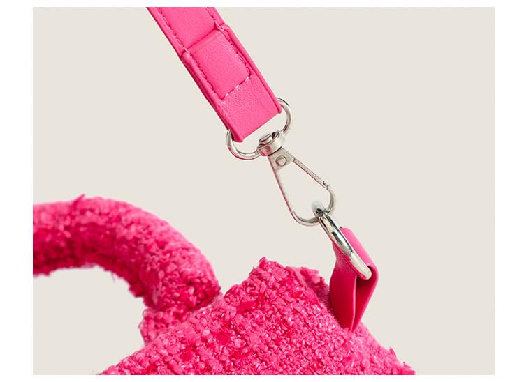 Pink Doll Crossbody Handbag – Barrel Shape, Tweed, Party-Ready Chic