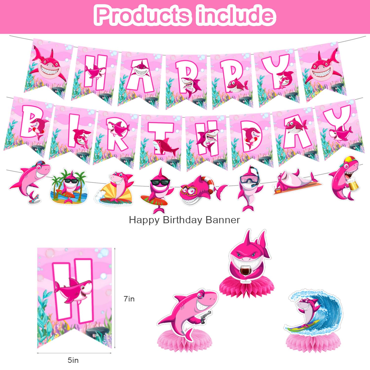 Pink Shark Birthday Decorations for Baby Girl – Balloons, Banners, Centerpieces & Cake Toppers
