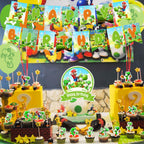 PINUO Yoshi Birthday Party Supplies Pack — Banner, Cake Topper, 18 Balloons & 12 Cupcake Toppers