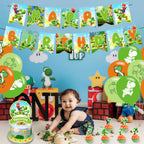 PINUO Yoshi Birthday Party Supplies Pack — Banner, Cake Topper, 18 Balloons & 12 Cupcake Toppers