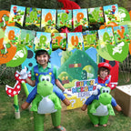 PINUO Yoshi Birthday Party Supplies Pack — Banner, Cake Topper, 18 Balloons & 12 Cupcake Toppers