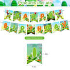 PINUO Yoshi Birthday Party Supplies Pack — Banner, Cake Topper, 18 Balloons & 12 Cupcake Toppers