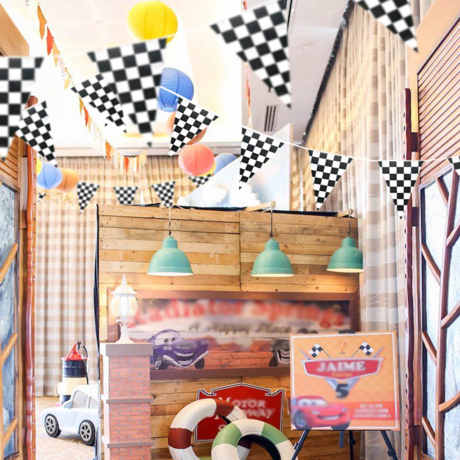Piokio 100ft Black & White Checkered Flag Banner for Racing Birthday Parties