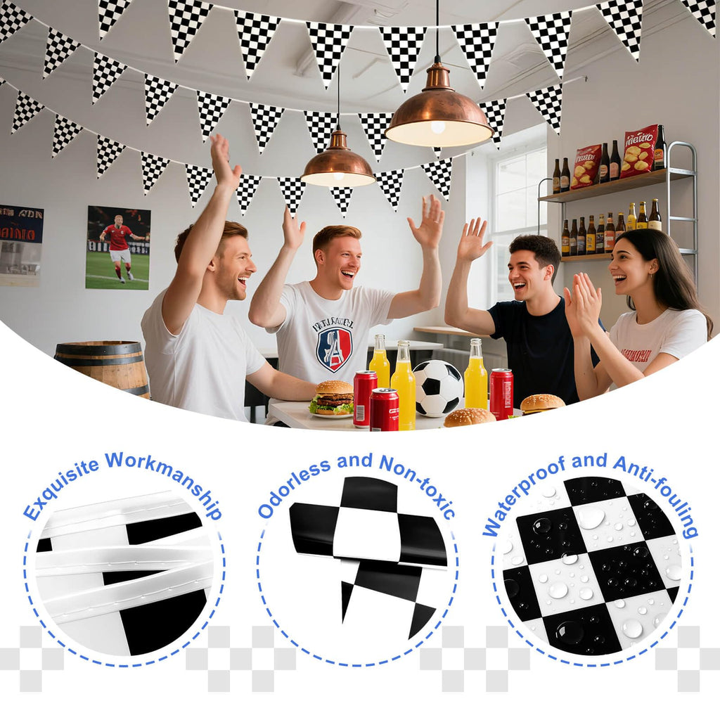 Piokio 100ft Black & White Checkered Flag Banner for Racing Birthday Parties