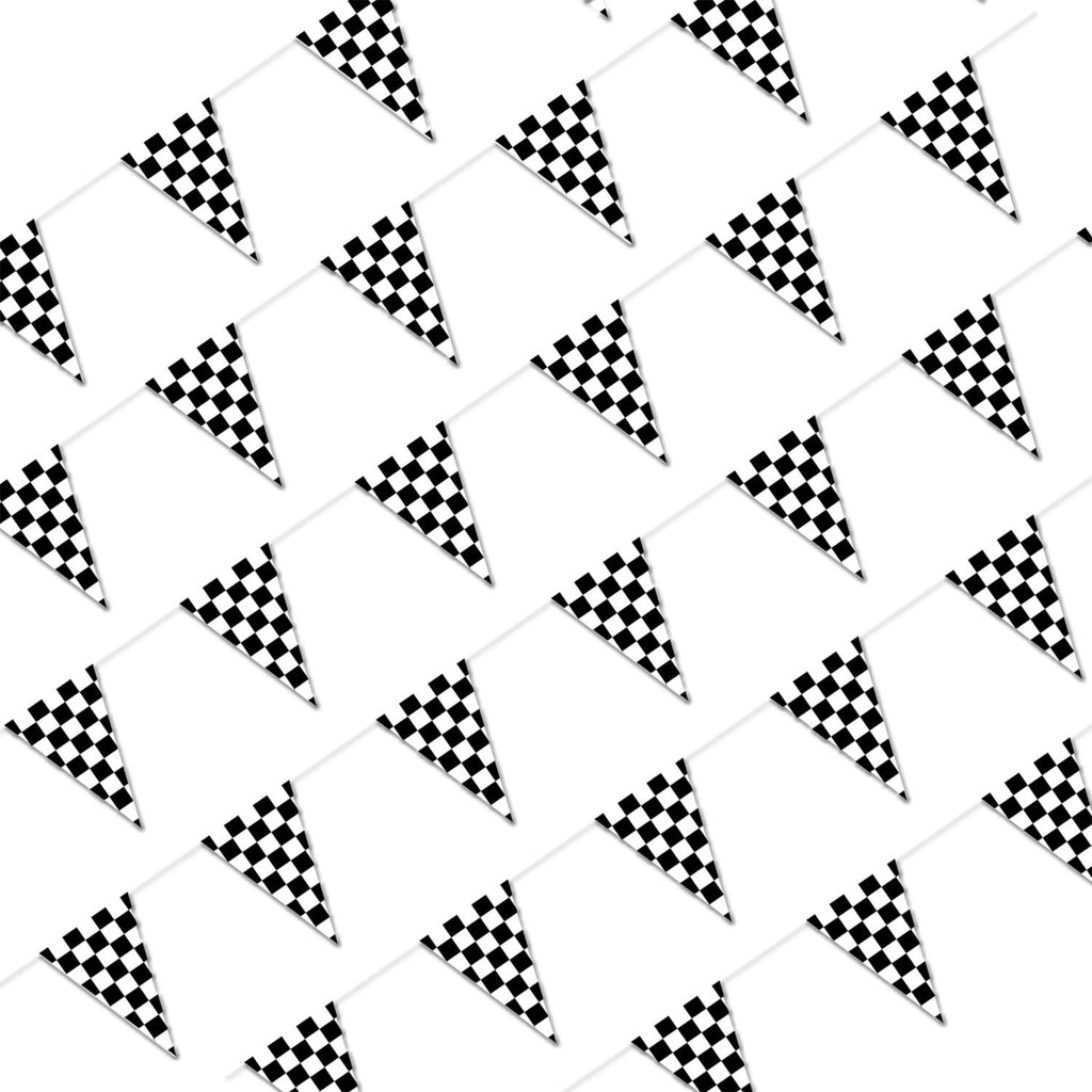 Piokio 100ft Black & White Checkered Flag Banner for Racing Birthday Parties