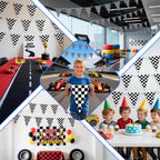 Piokio 100ft Black & White Checkered Flag Banner for Racing Birthday Parties