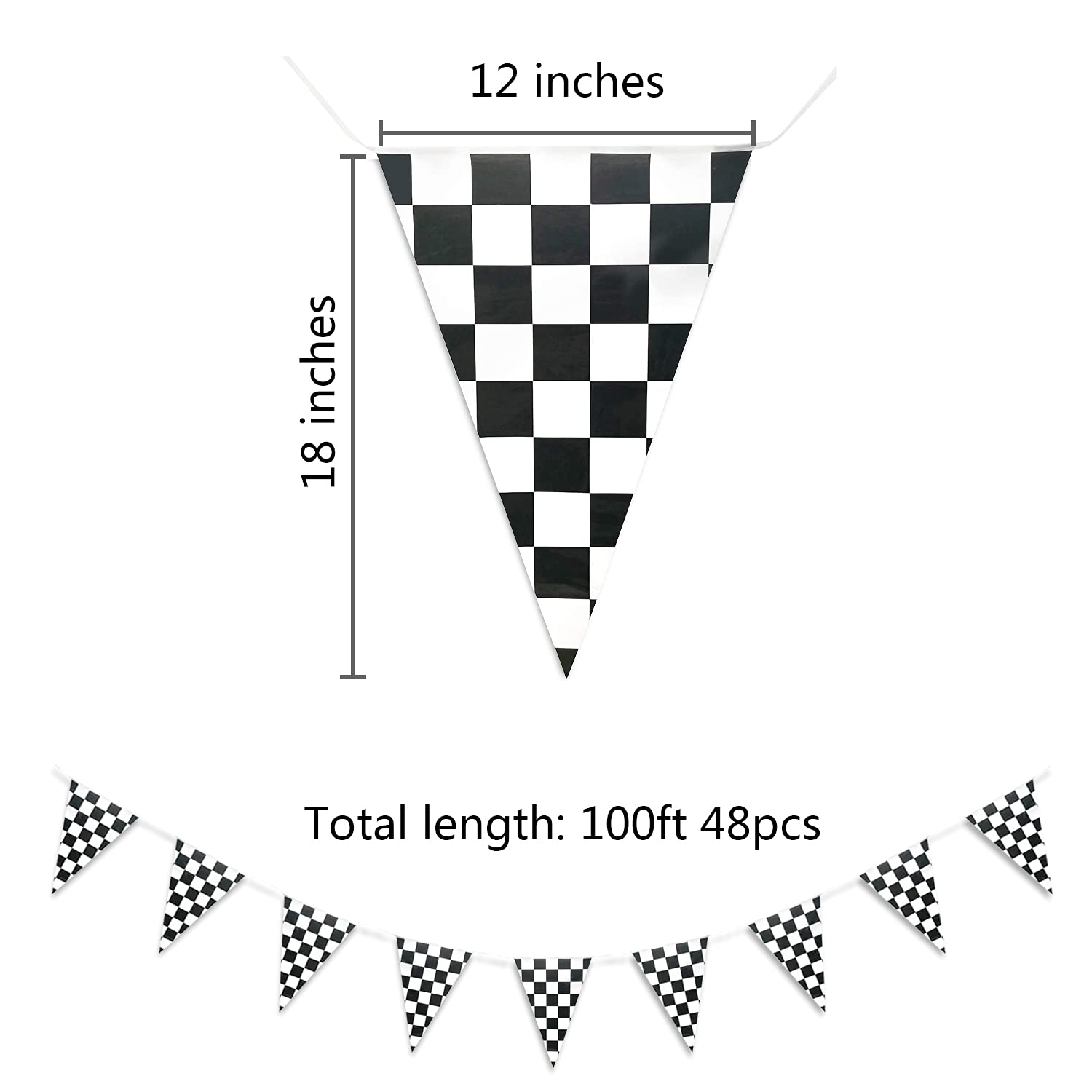 Piokio 100ft Black & White Checkered Flag Banner for Racing Birthday Parties