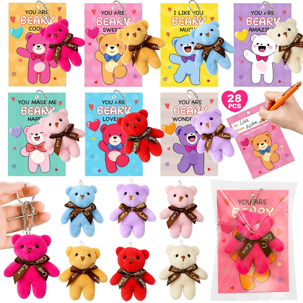 PIONJOY 28-Pack Mini Bear Plush Keychains — Easter Gifts, Classroom Prizes & Party Favors
