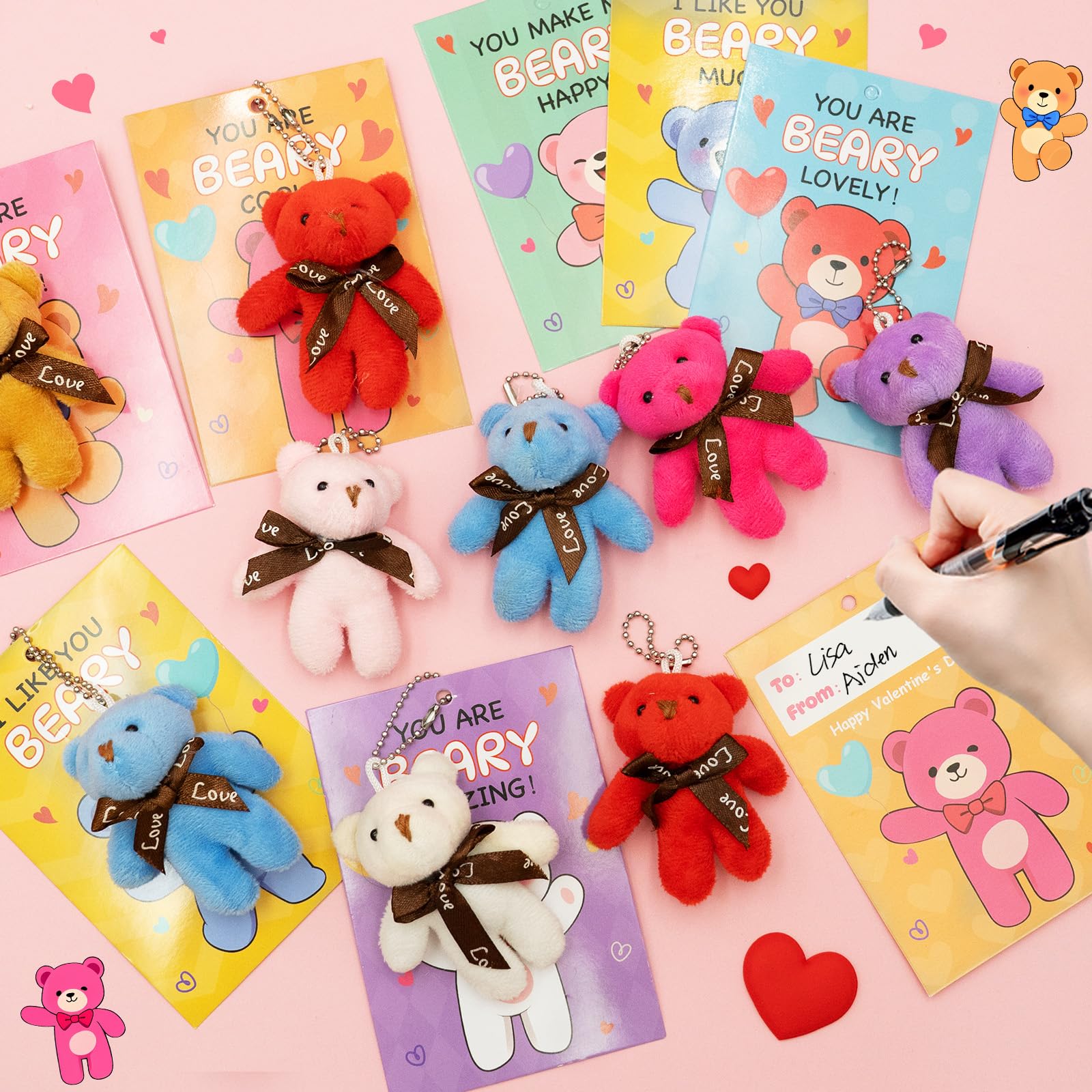 PIONJOY 28-Pack Mini Bear Plush Keychains — Easter Gifts, Classroom Prizes & Party Favors
