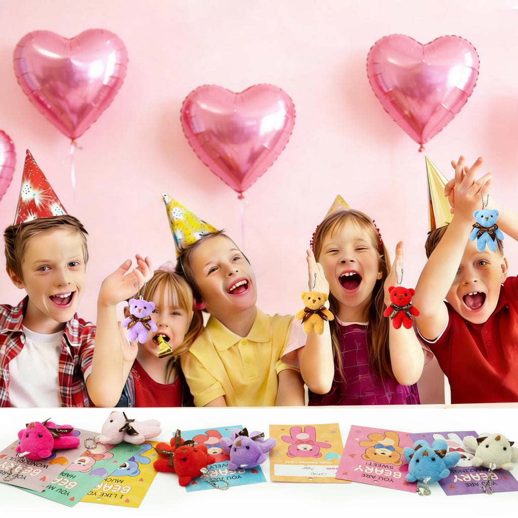 PIONJOY 28-Pack Mini Bear Plush Keychains — Easter Gifts, Classroom Prizes & Party Favors