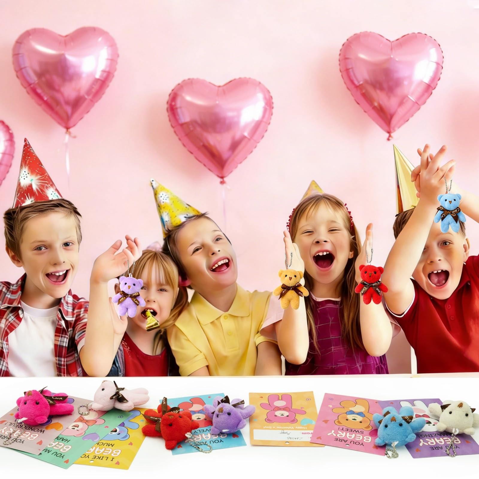 PIONJOY 28-Pack Mini Bear Plush Keychains — Easter Gifts, Classroom Prizes & Party Favors