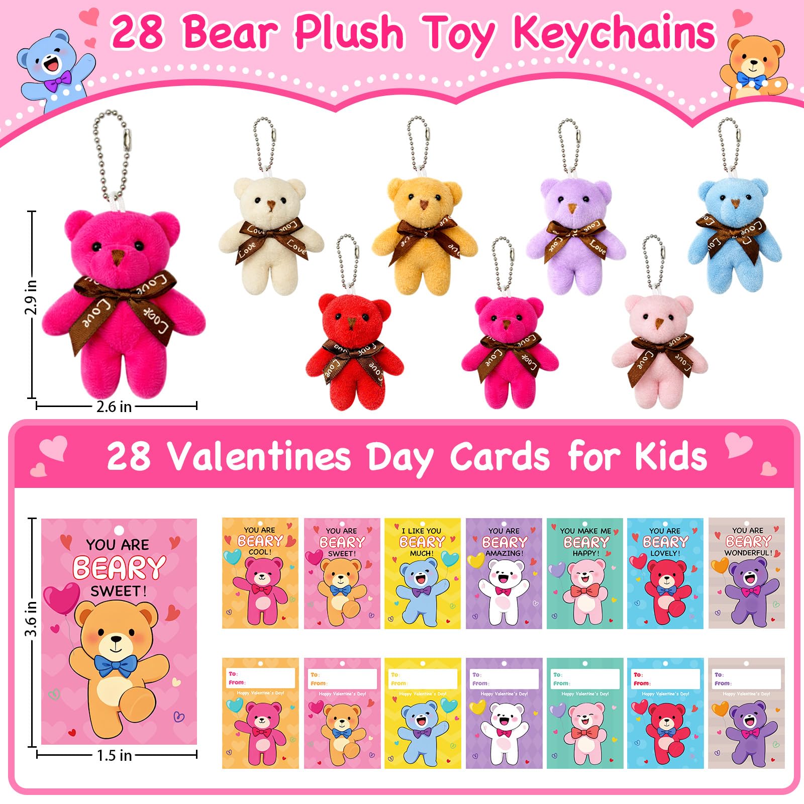 PIONJOY 28-Pack Mini Bear Plush Keychains — Easter Gifts, Classroom Prizes & Party Favors