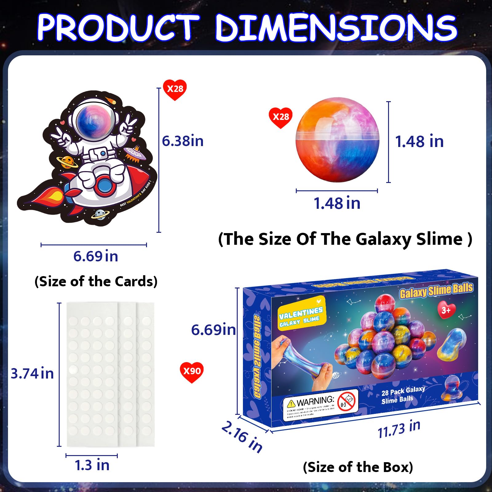 PIONJOY 28 Pack Valentines Galaxy Slime Toys for Kids – Galaxy Slime with Cards, Party Favors
