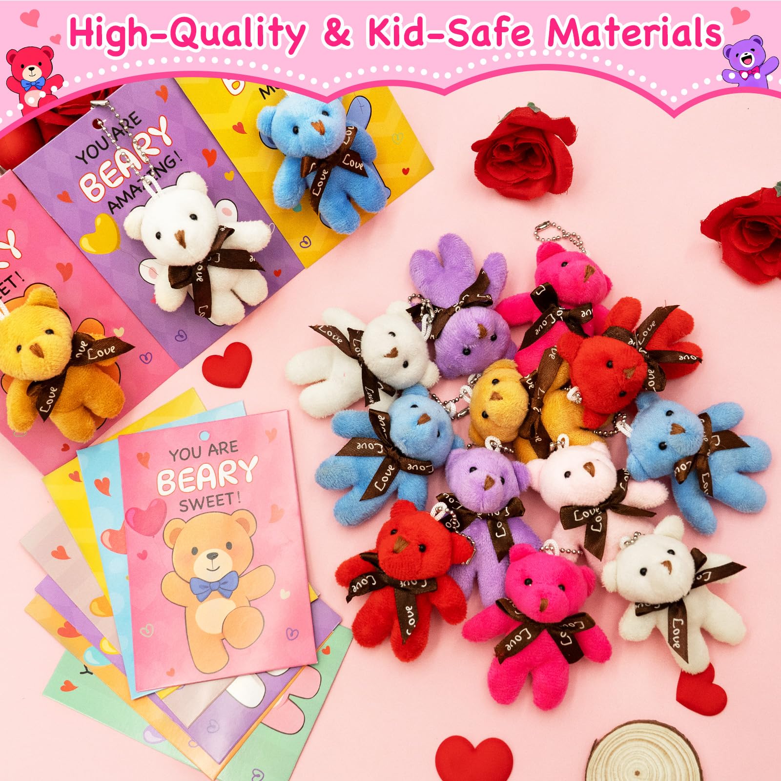 PIONJOY 28-Pack Mini Bear Plush Keychains — Easter Gifts, Classroom Prizes & Party Favors