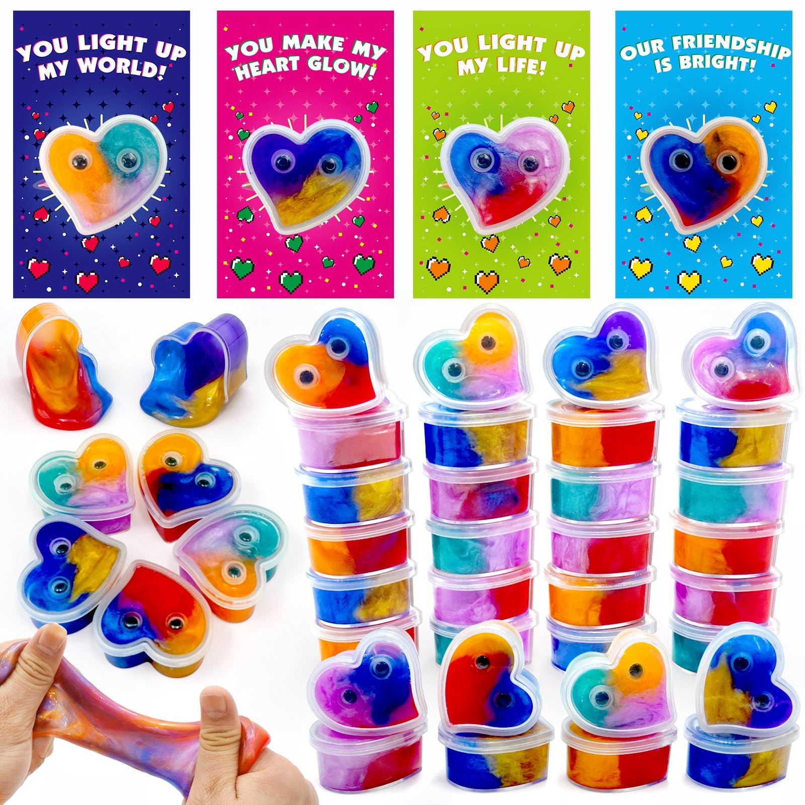 PIONJOY 28-Pack Valentines Galaxy Hearts Slime Gifts for Kids – Classroom Prizes & Party Favors