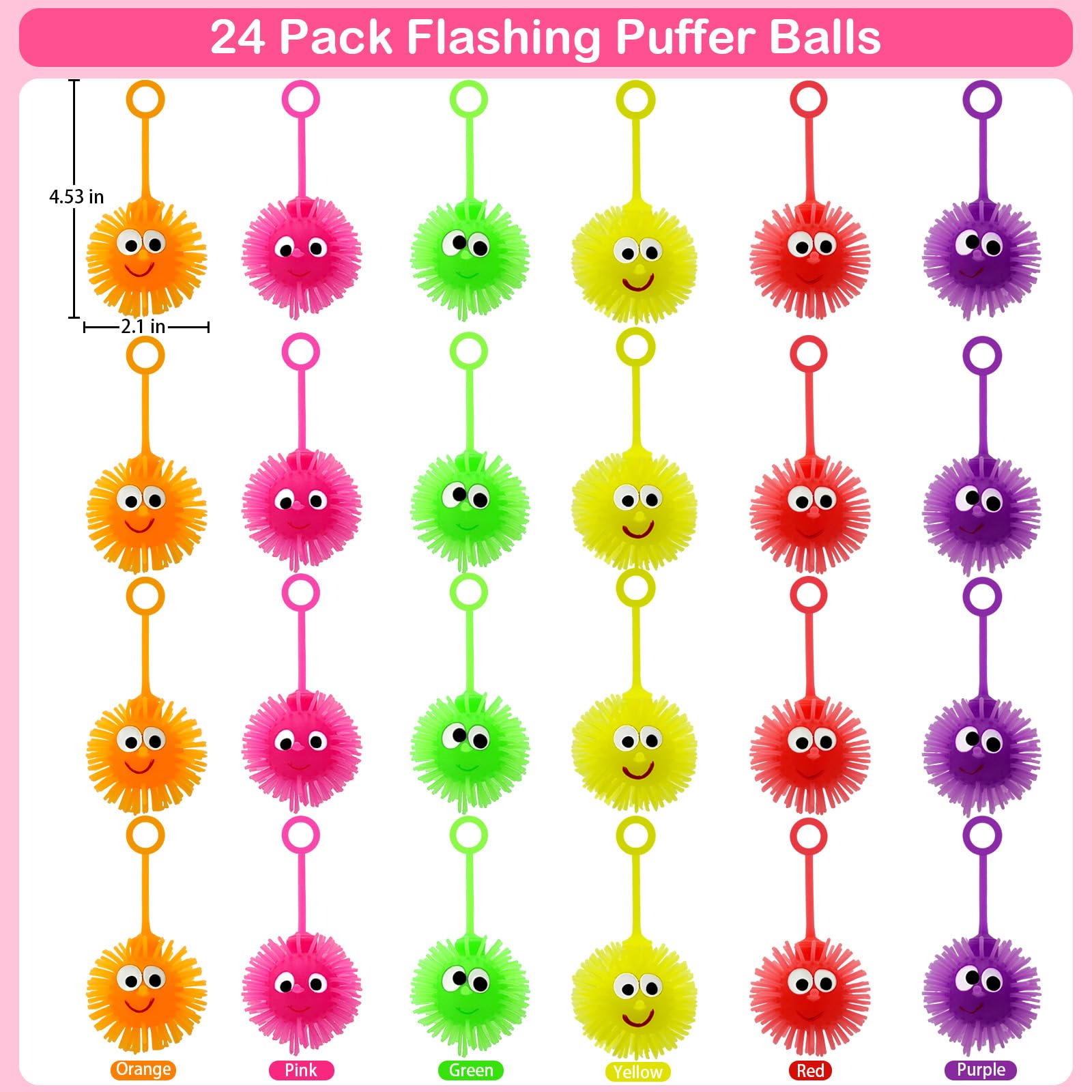 PIONJOY 24-Pack Valentines LED Puffy Ball Toys | Classroom Gifts & Party Favors