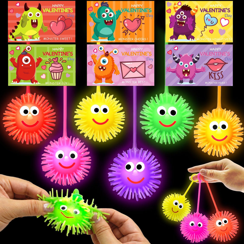 PIONJOY 24-Pack Valentines LED Puffy Ball Toys | Classroom Gifts & Party Favors