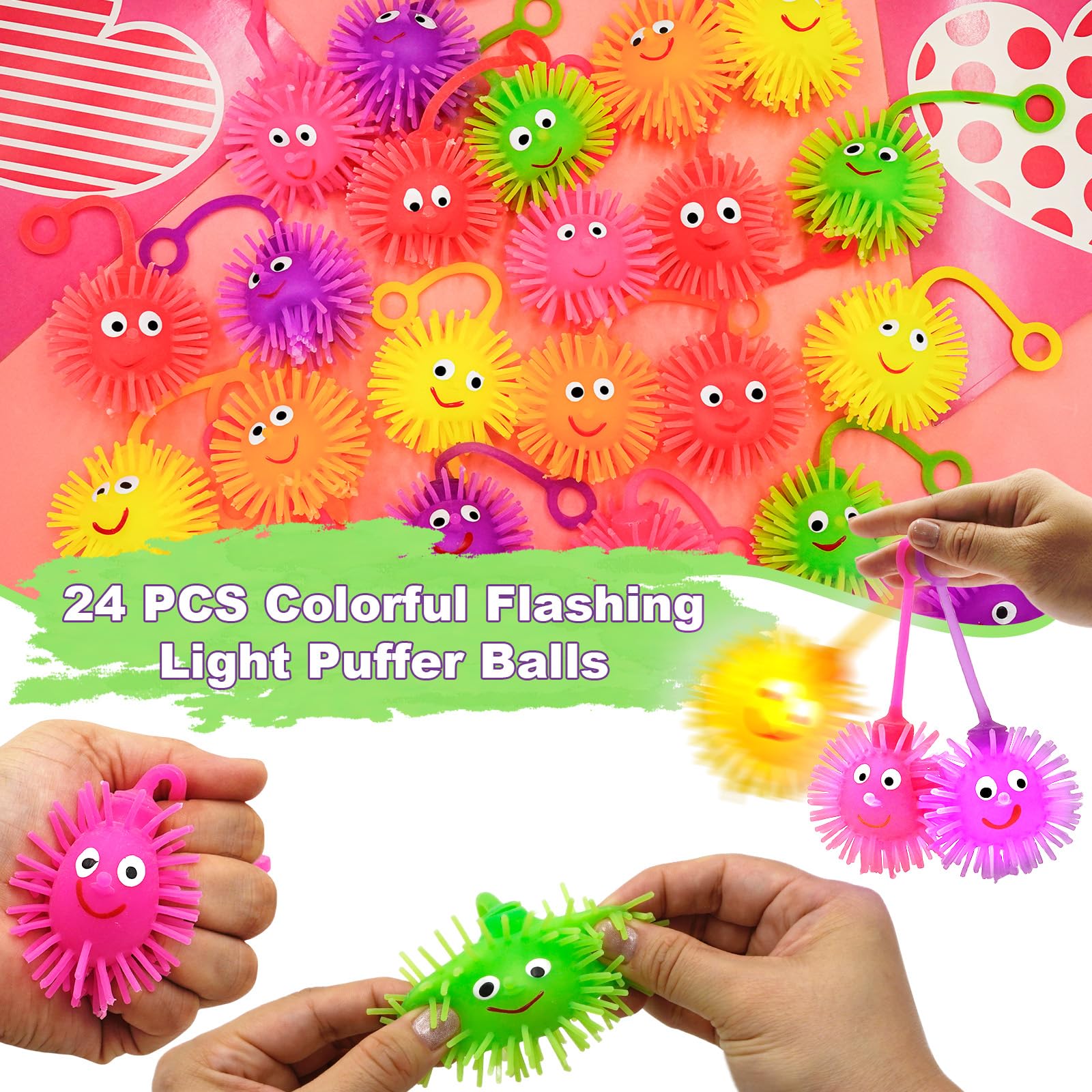PIONJOY 24-Pack Valentines LED Puffy Ball Toys | Classroom Gifts & Party Favors