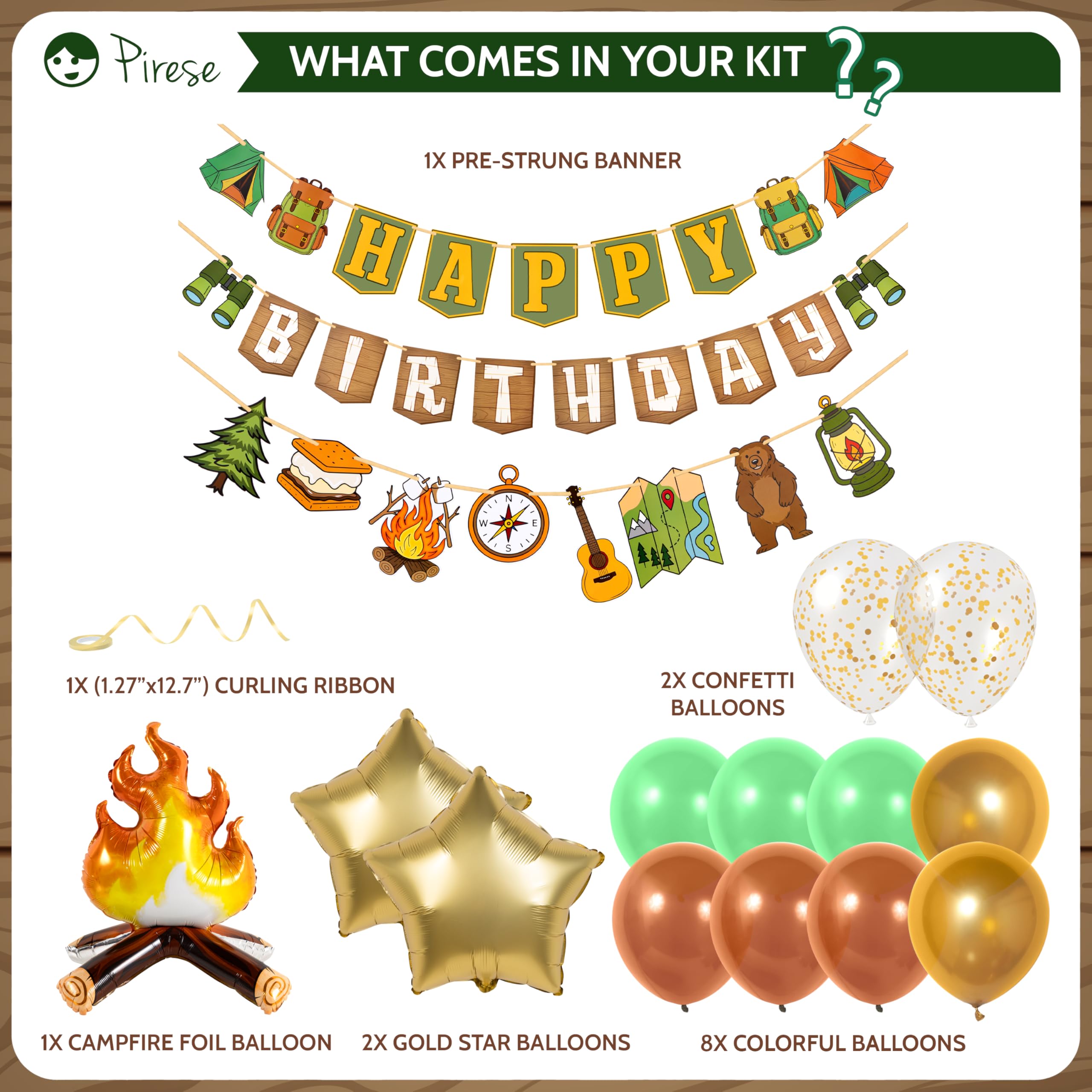 PIRESE One Happy Camper Birthday Decorations – Campfire Banner Kit with Balloons