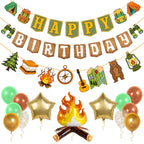 PIRESE One Happy Camper Birthday Decorations – Campfire Banner Kit with Balloons