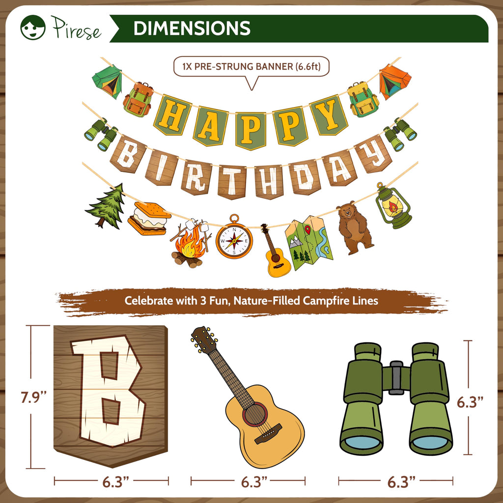 PIRESE One Happy Camper Birthday Decorations – Campfire Banner Kit with Balloons