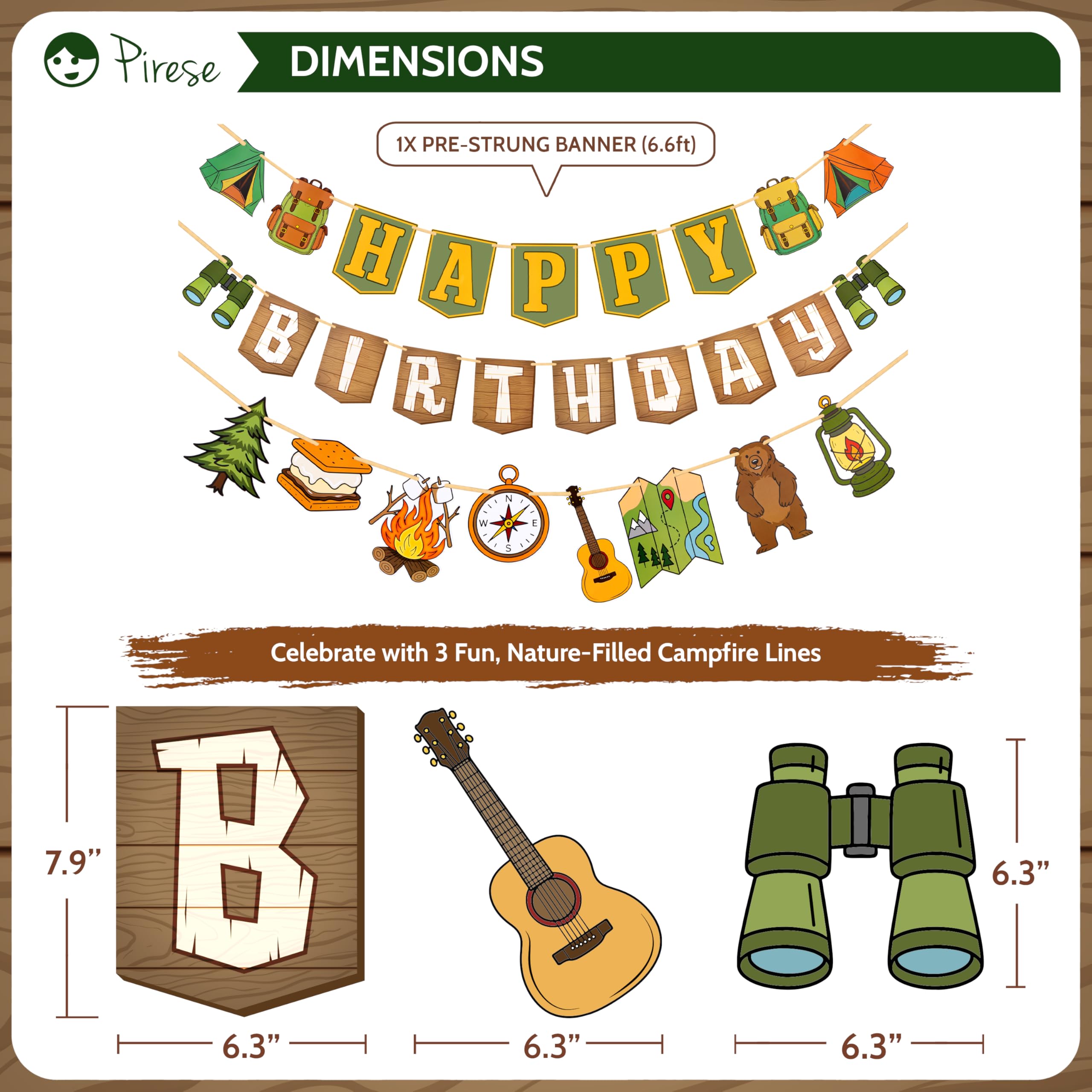 PIRESE One Happy Camper Birthday Decorations – Campfire Banner Kit with Balloons