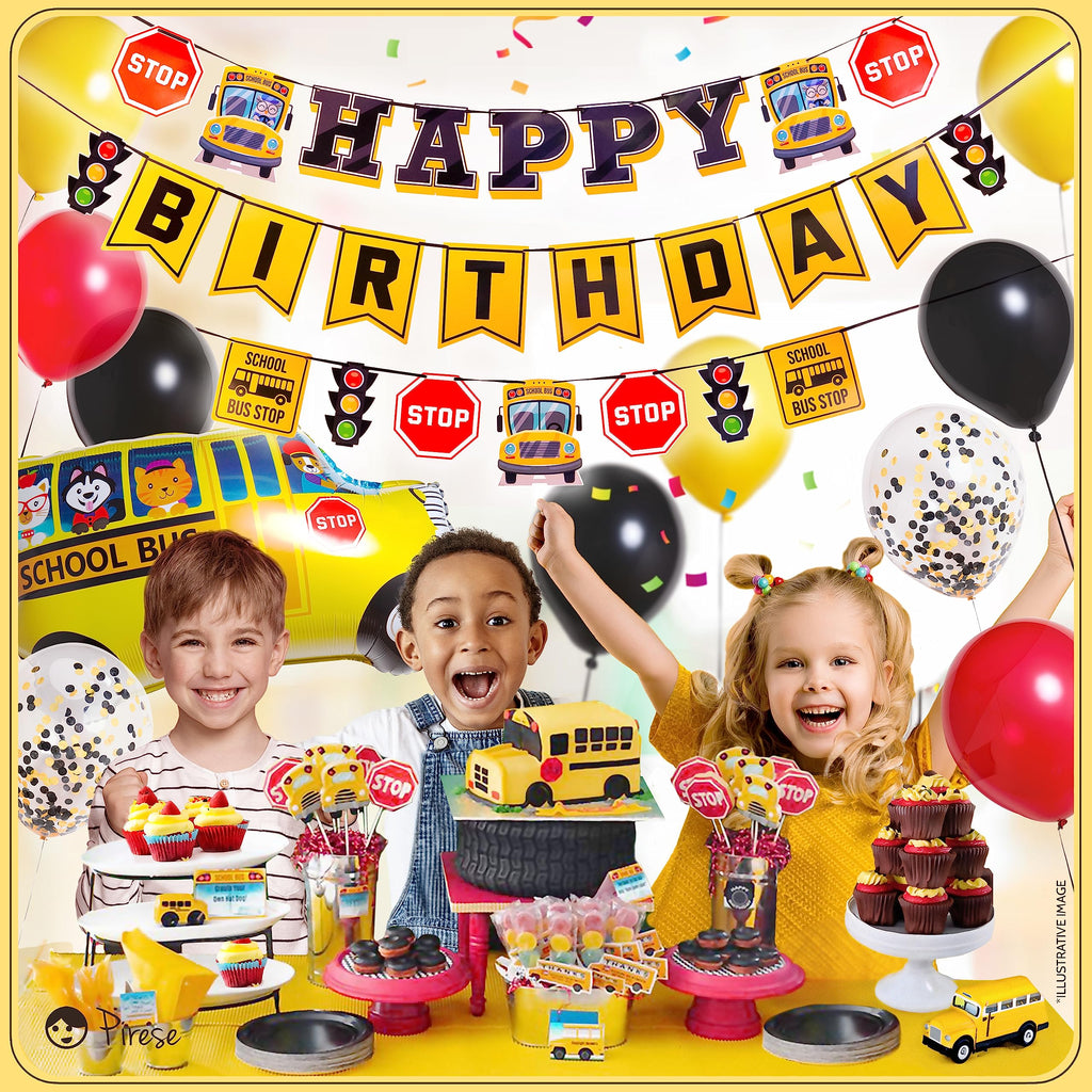PIRESE Wheels on the Bus Birthday Banner Kit – All-in-One School Bus Party Decor
