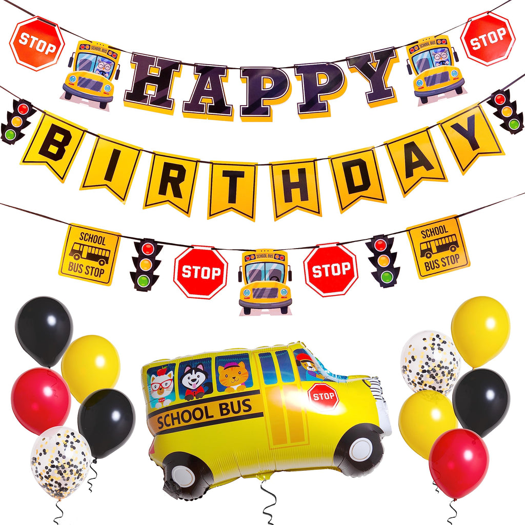 PIRESE Wheels on the Bus Birthday Banner Kit – All-in-One School Bus Party Decor