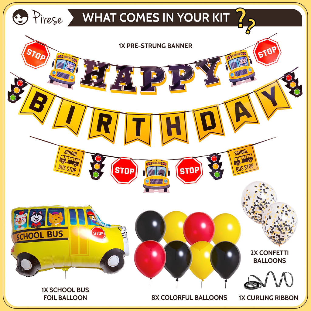 PIRESE Wheels on the Bus Birthday Banner Kit – All-in-One School Bus Party Decor