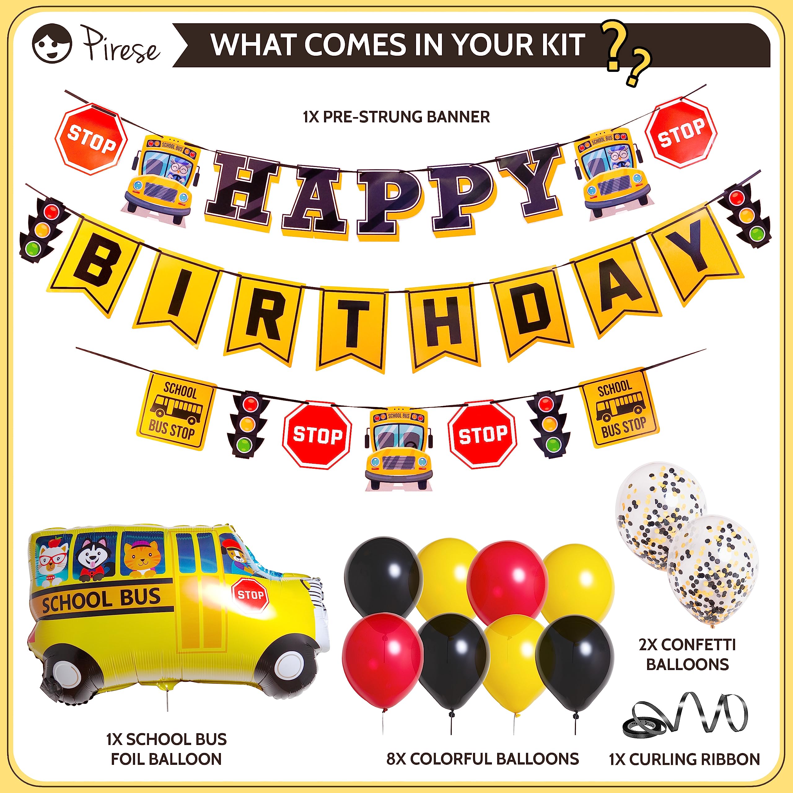 PIRESE Wheels on the Bus Birthday Banner Kit – All-in-One School Bus Party Decor