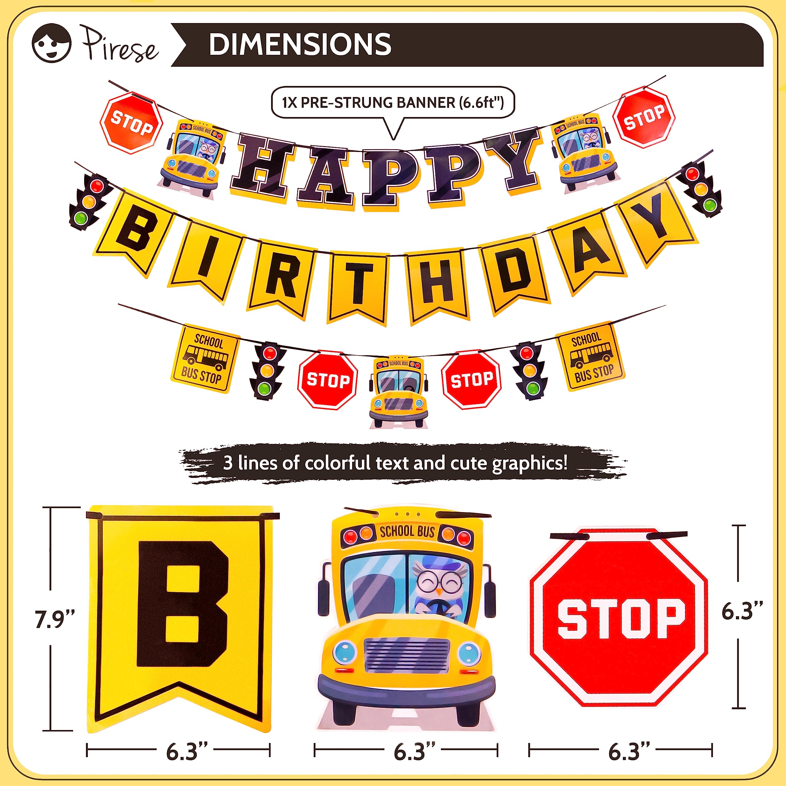 PIRESE Wheels on the Bus Birthday Banner Kit – All-in-One School Bus Party Decor