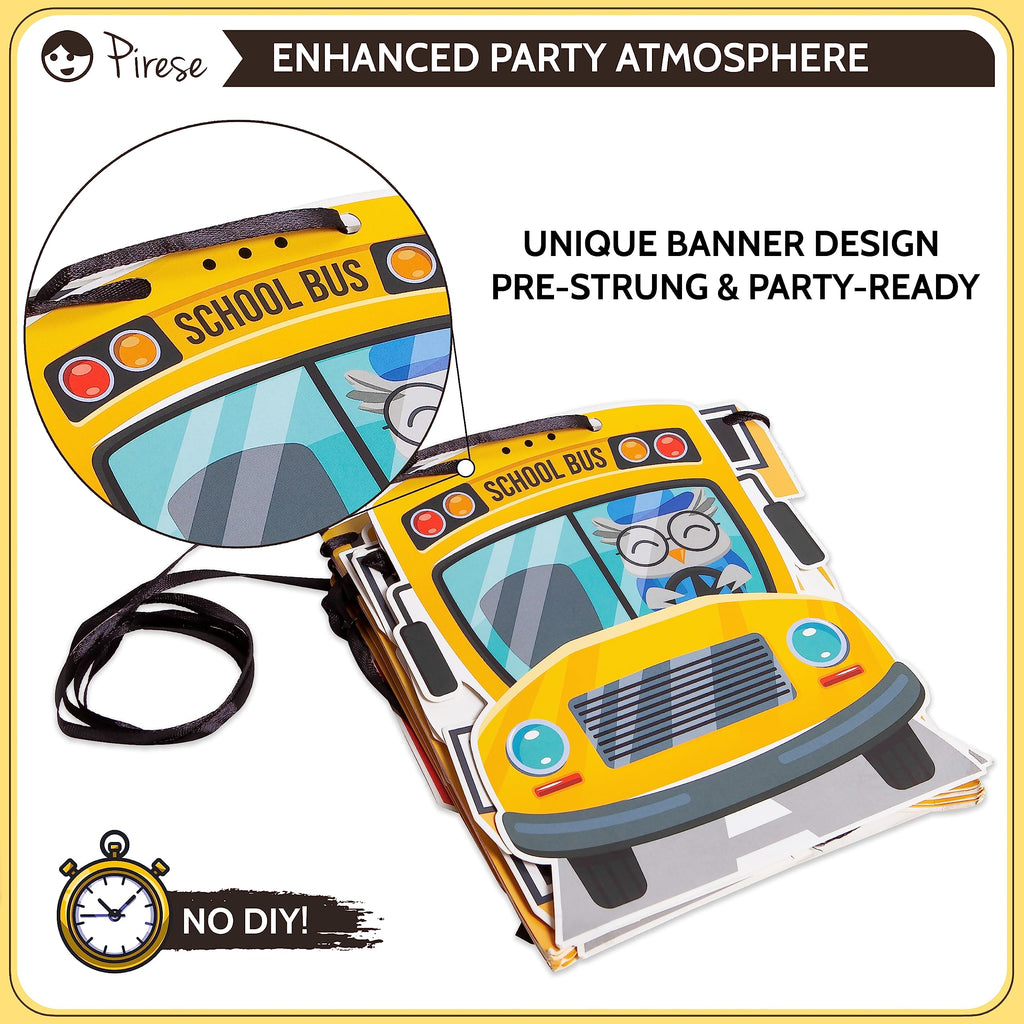 PIRESE Wheels on the Bus Birthday Banner Kit – All-in-One School Bus Party Decor