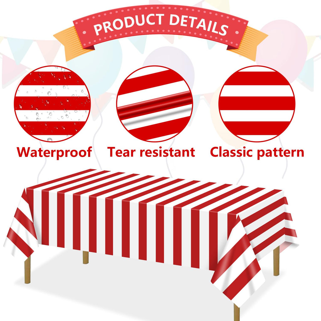 PIXHOTUL Carnival Tablecloths 4-Pack – Red & White Stripe, 51 x 86