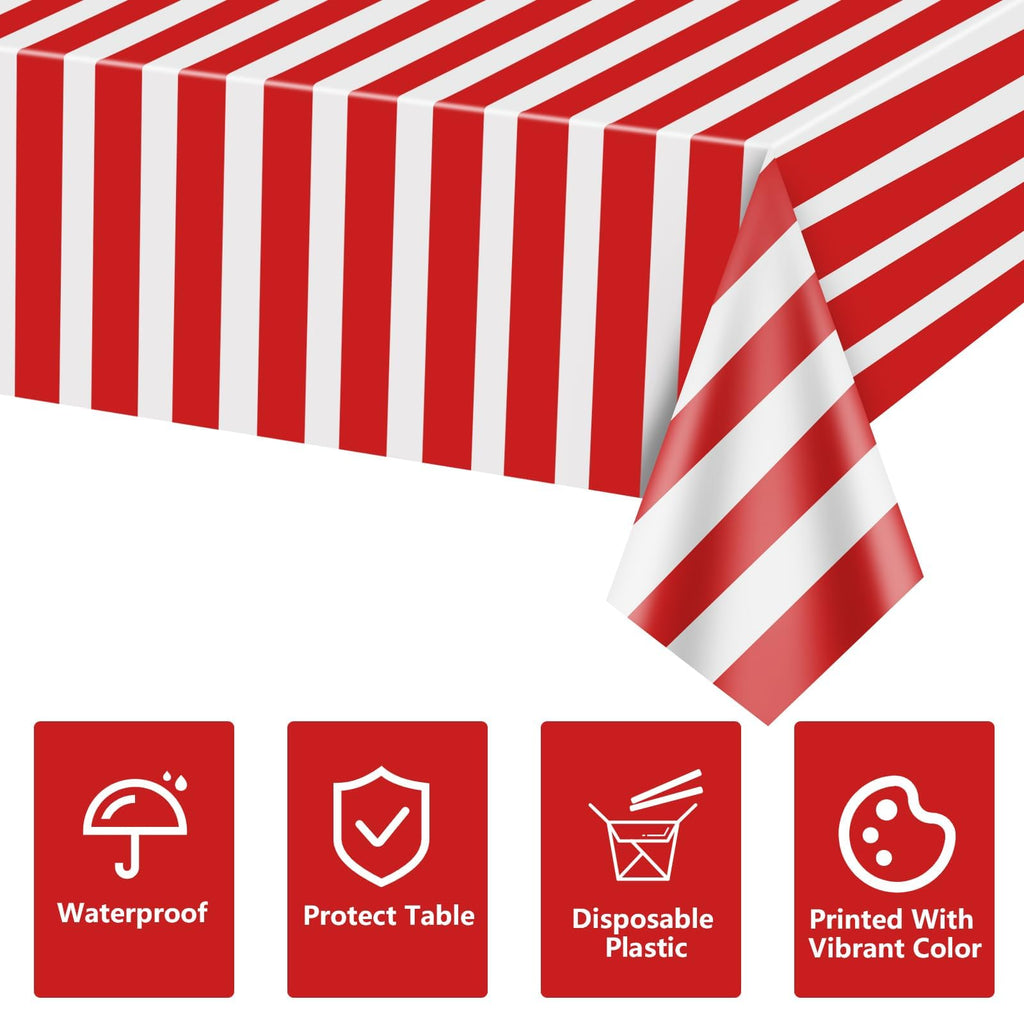 PIXHOTUL Carnival Tablecloths 4-Pack – Red & White Stripe, 51 x 86