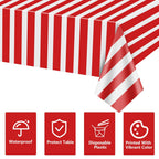 PIXHOTUL Carnival Tablecloths 4-Pack – Red & White Stripe, 51 x 86