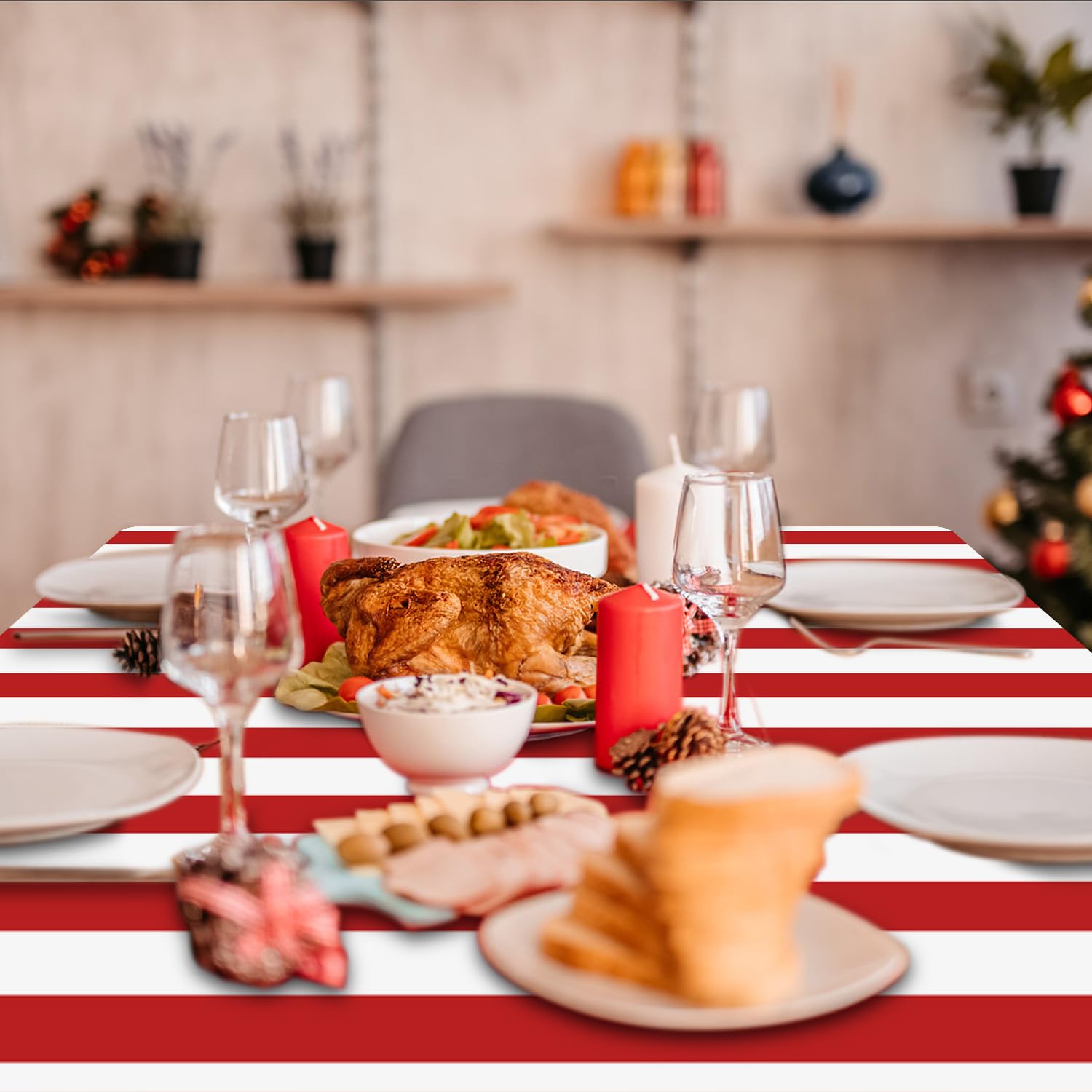 PIXHOTUL Carnival Tablecloths 4-Pack – Red & White Stripe, 51 x 86