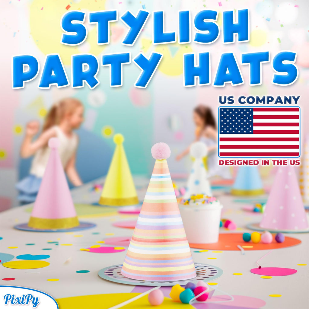 PixiPy Birthday Party Hats – 10 Colorful Cone-Shaped Celebration Headwear for Memorable Parties