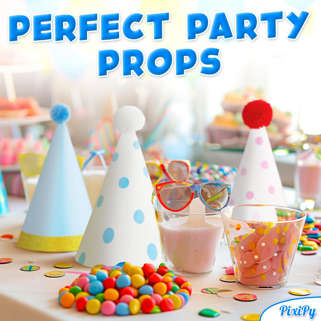 PixiPy Birthday Party Hats – 10 Colorful Cone-Shaped Celebration Headwear for Memorable Parties