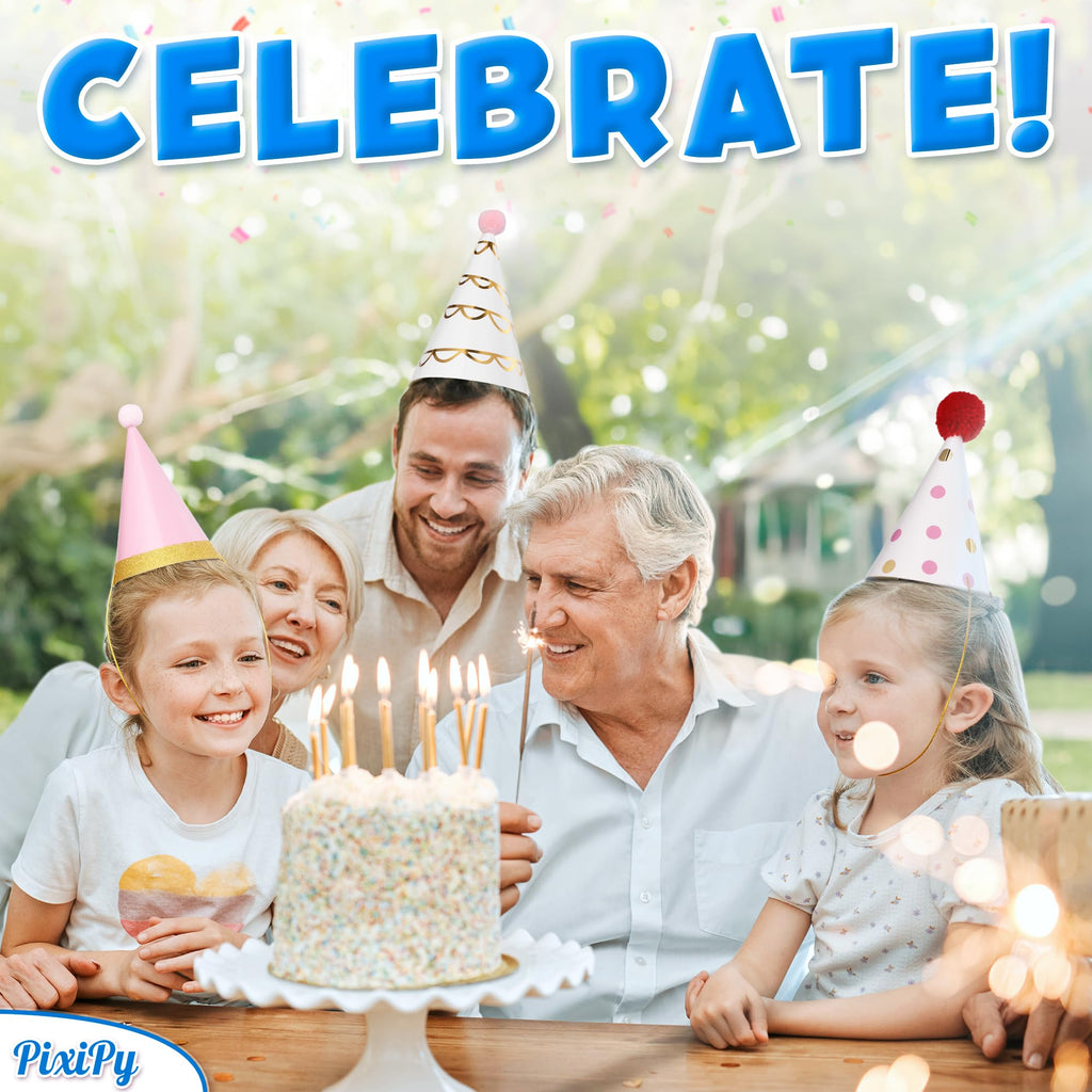 PixiPy Birthday Party Hats – 10 Colorful Cone-Shaped Celebration Headwear for Memorable Parties