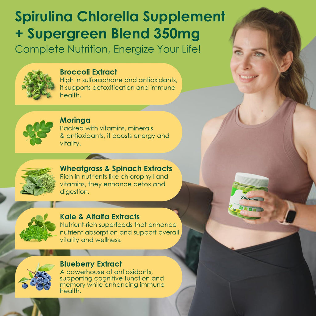 Bio Spirulina & Chlorella Fruchtgummis – Veganes Protein, Super Greens, Vitamin C & D3, Zink & B12 | Zuckerfrei, 60 Stück
