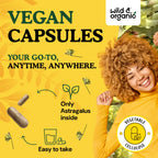 Wild & Organic Astragalus Capsules 1200 mg - Immune Support - Vegan, Non-GMO, No Fillers | 180 Count Pack of 1