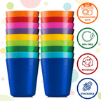 PLASKIDY Kids Cups - 18-Pack 8oz Toddler Tumblers in 9 Colors | BPA Free & Dishwasher Safe